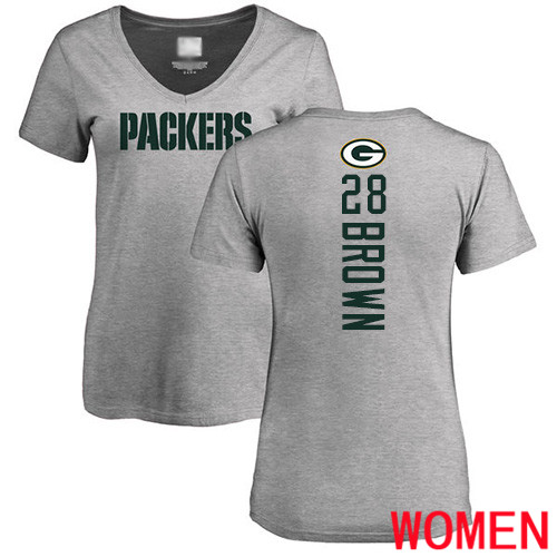 Green Bay Packers Ash Women #28 Brown Tony Backer V-Neck Nike NFL T Shirt